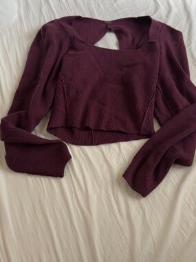 Free People Plum Ribbed Long Sleeve Crop Sweater